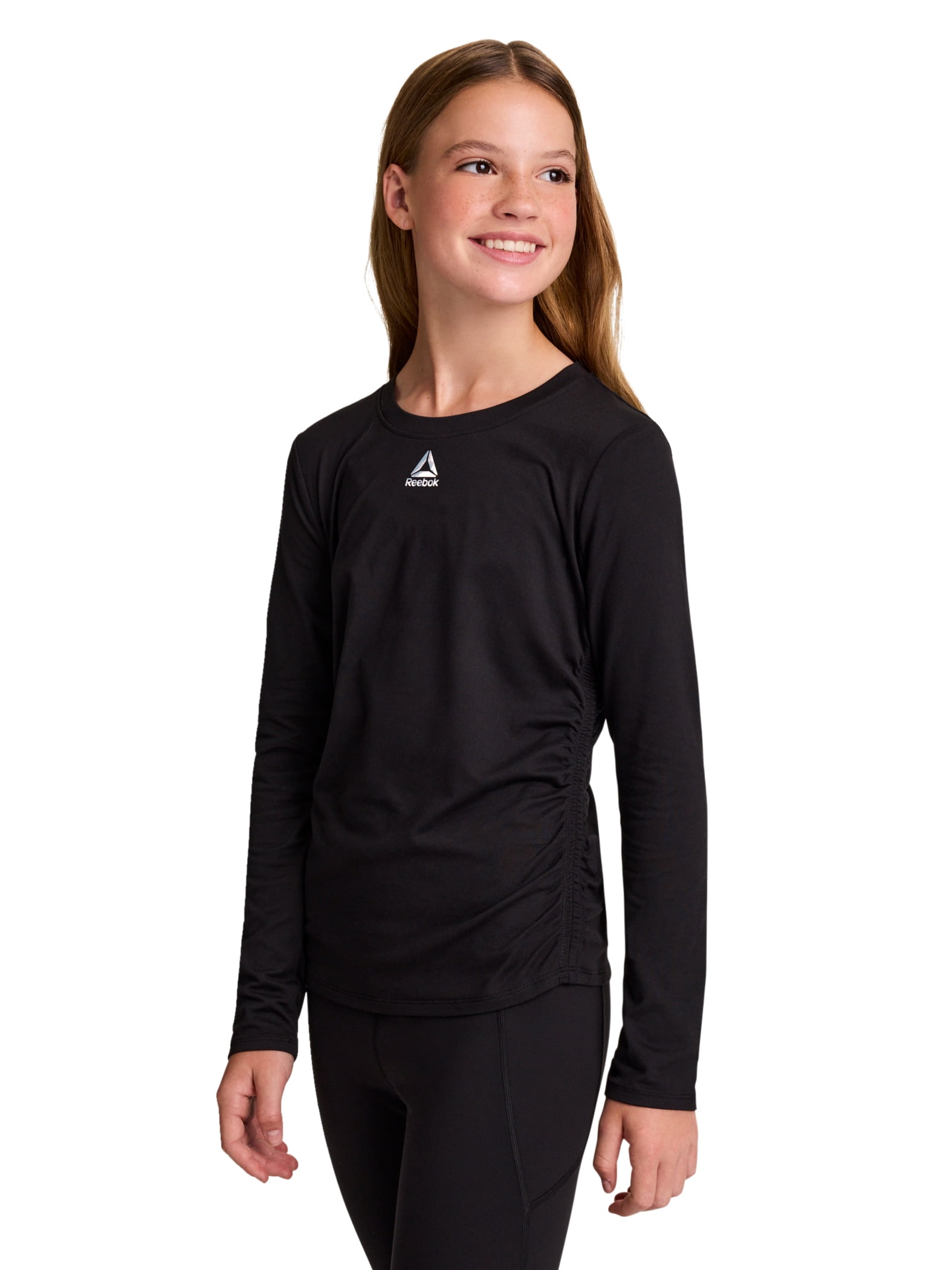 Reebok Girl's Legacy Side Ruched Long Sleeve Performance Top, Sizes 4-18