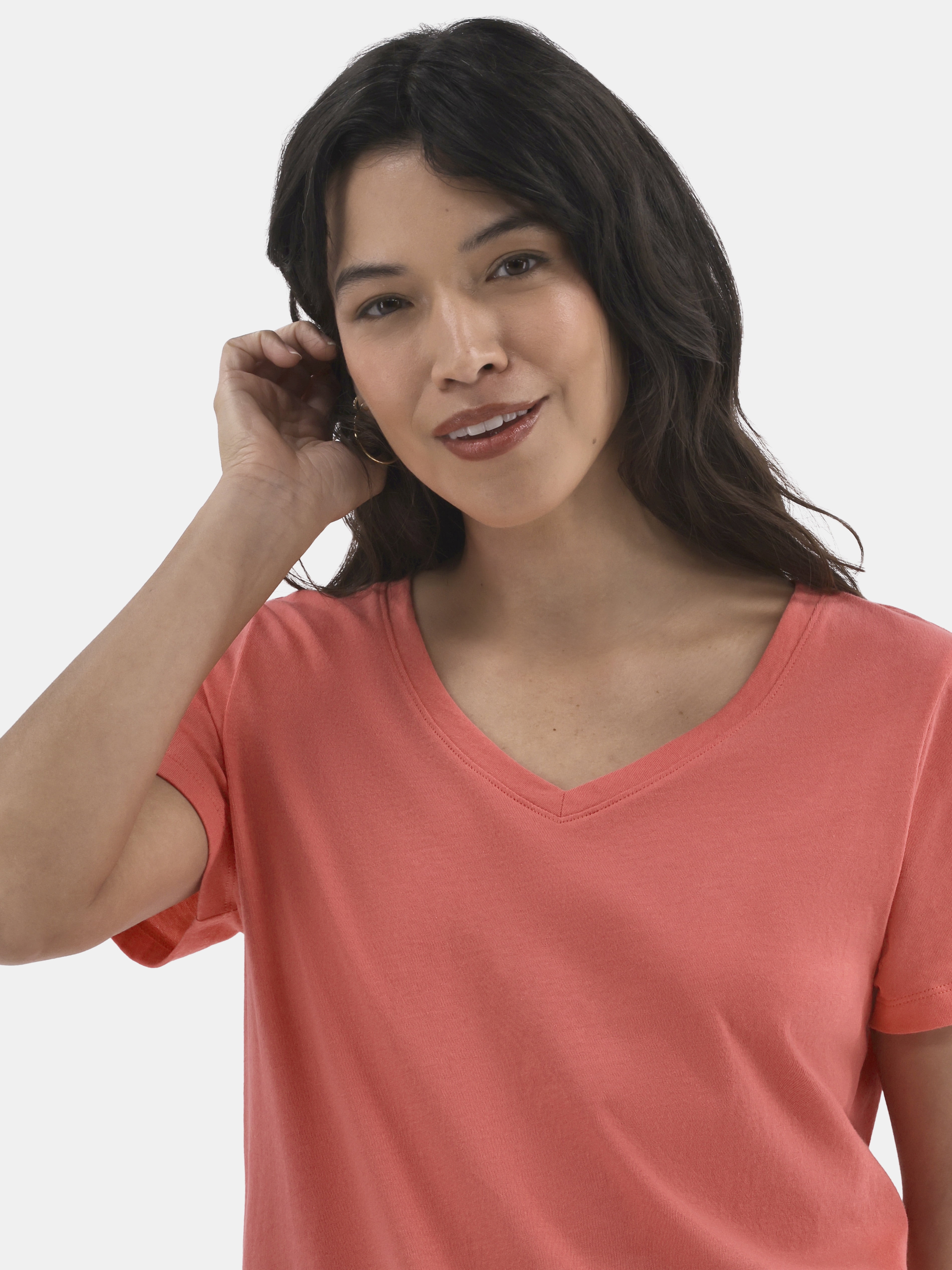 Time and Tru Women's Cotton V-Neck Tee with Short Sleeves, Sizes XS-4X