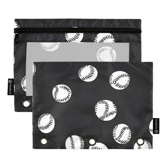 ALAZA 2 Pack Pencil Pouch Baseball Pattern Pencil Case for 3 Ring Binder Clear Window Pencil Bag Organizers