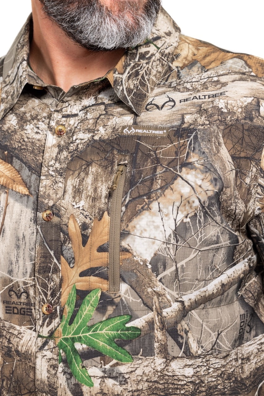 Realtree Men's Button Down Long Sleeve Shirt – EDGE Camo – Comfortable & Durable Outdoor Wear | SIZE M
