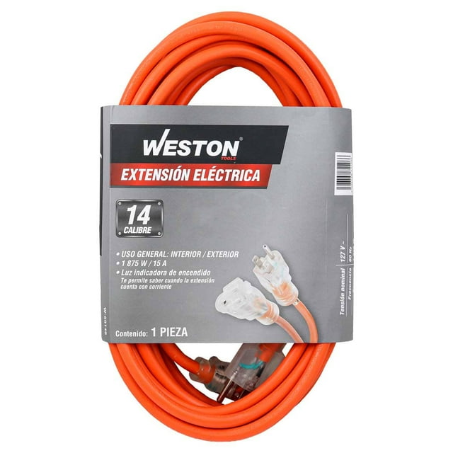 Cable De Extensión Eléctrica Calibre 14-3awg Sjtw 7.5m Ip44 Naranja
