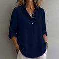 thumbnail image 5 of Chbgutlmr Cotton Linen Tops for Women Long Sleeve Curved Hem Half Button Lapel Shirts Casual Loose Lightweight Plain Tops, 5 of 6