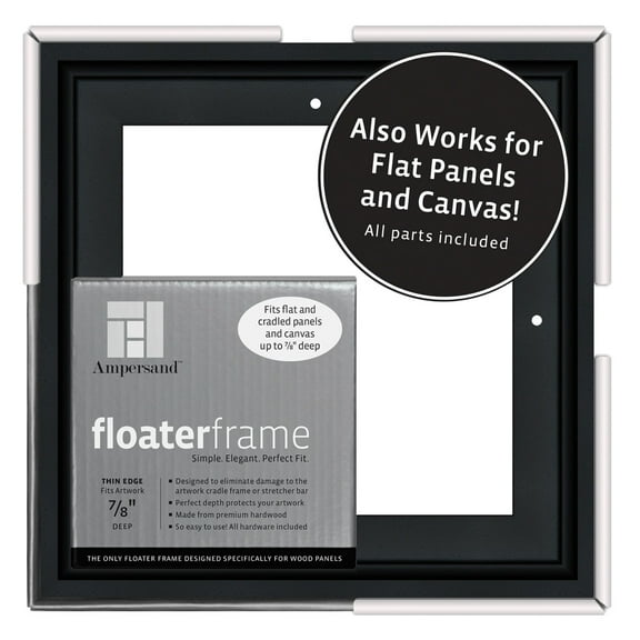 Ampersand Art Floaterframes Thin Edge (1/4" Face) 1-1/4" Frame Profile for 7/8" Deep Artwork 8" x 8" Black