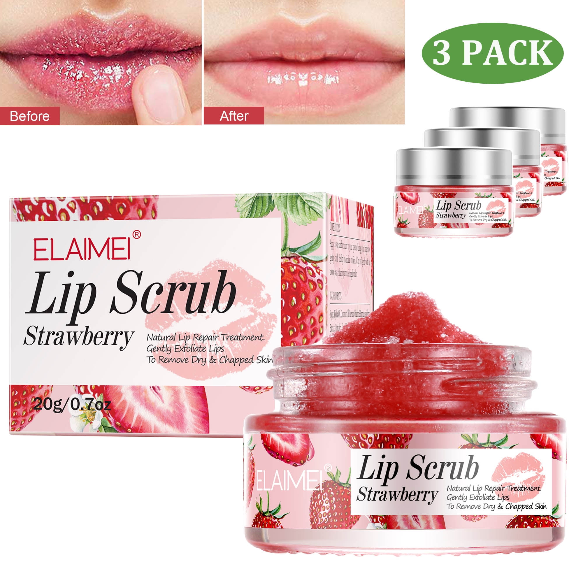 3 Pack Elaimei Lip Scrub Exfoliator and Moisturizer, Gentle Remove Dead