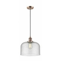 201C-AC-G74-L-Innovations Lighting-Bell - 1 Light Cord Hung Mini Pendant In Industrial Style-8 Inches Tall and 12 Inches Wide-Antique Copper