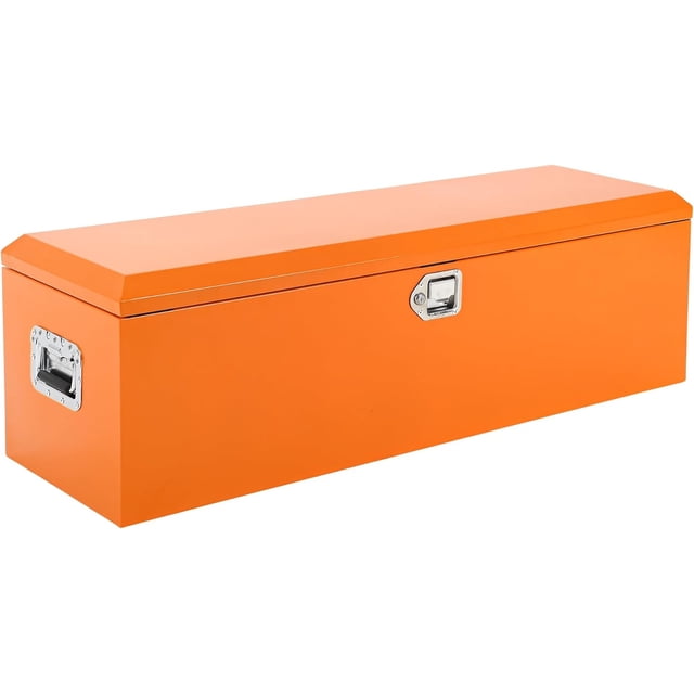 48inx15inx15in Steel Truck Bed Tool Box with Diamond Plate Side Handle and Lock Keys Portable Storage Organizer for Pickup RV Trailer Orange