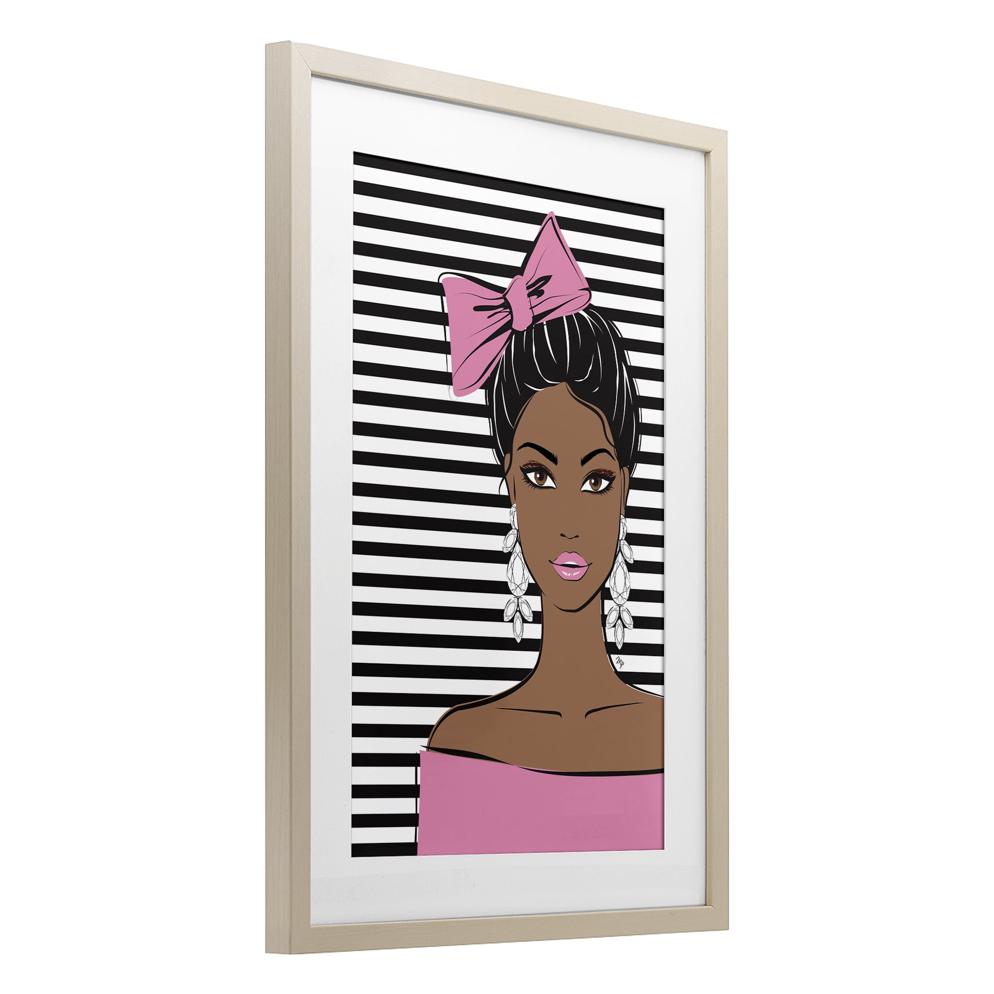 Stupell Industries Girl with Bow & Jewel Earrings Birch Framed Print Under Glass, design by Martina Pavlova