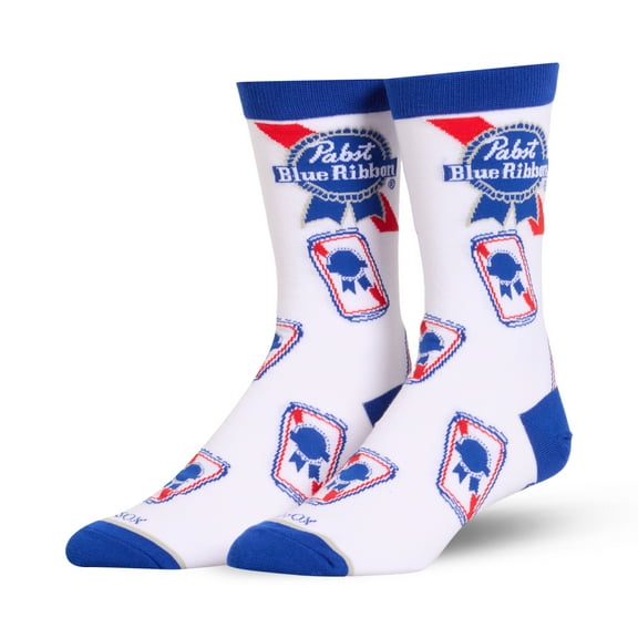 Cool Socks – Pabst Blue Ribbon Cans Crew Socks – Size Large for Men & Women – Vintage Beer Can