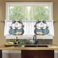 thumbnail image 4 of Yayeee Kitchen Curtains Tier Set of 2 Light Filtering 57"x24" Over Sink Window Panels, Blue Cute Cat, 4 of 7