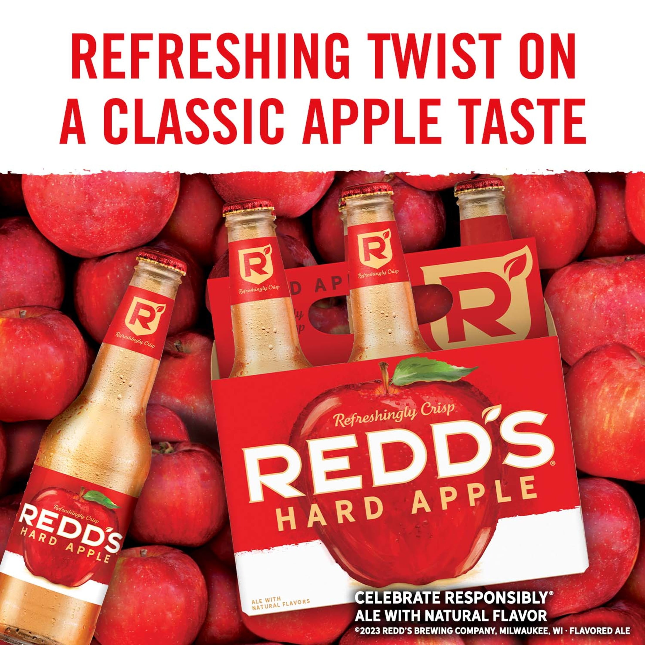 Redd's Hard Apple, 12 Pack, 12 fl oz Glass Bottles, 5% ABV