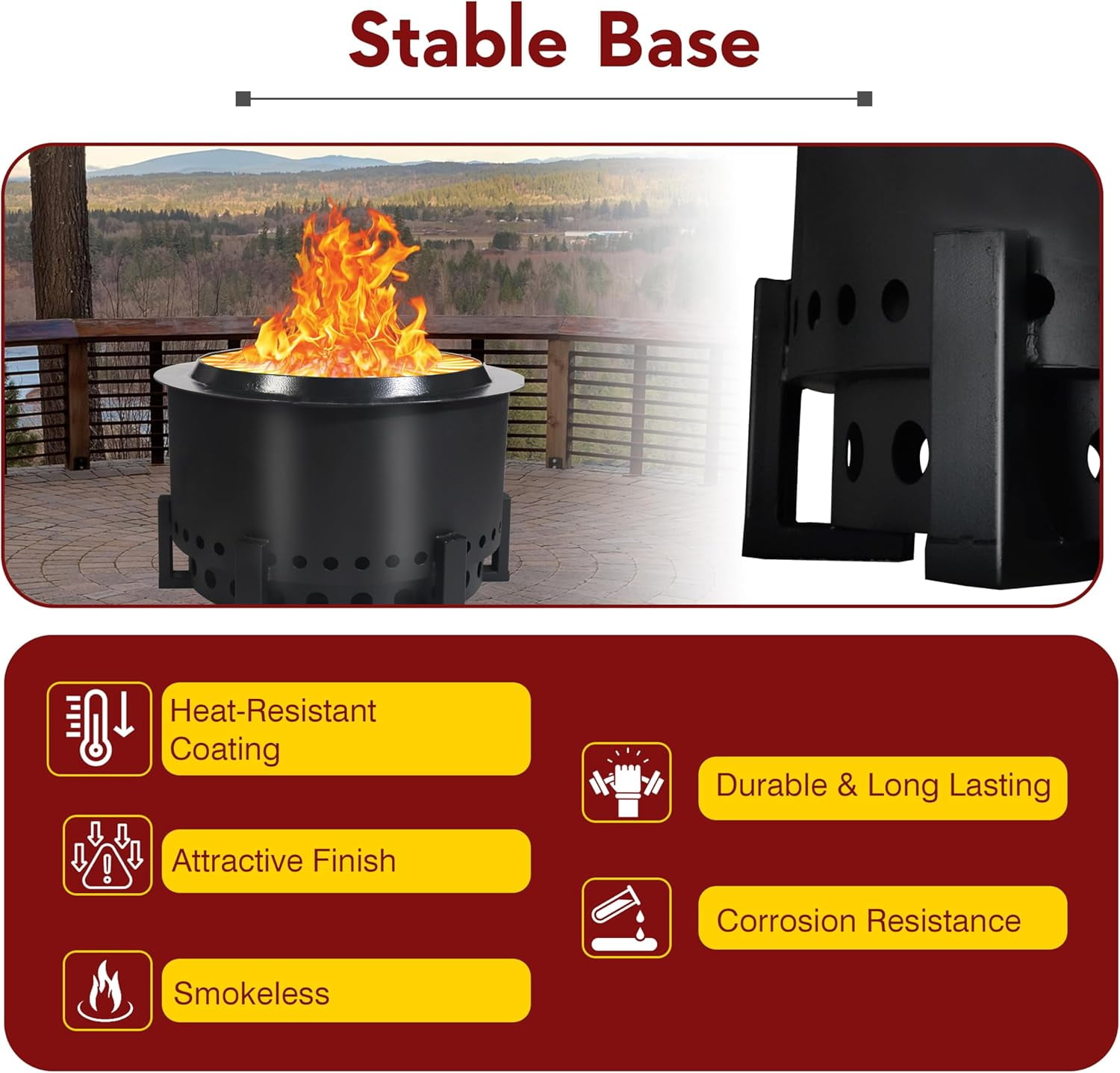 Portable Smokeless Fire Pit 21.6 Inch - Fire Pit with Innovative Airflow System - Durable Carbon Steel Bonfire for Outside Experience