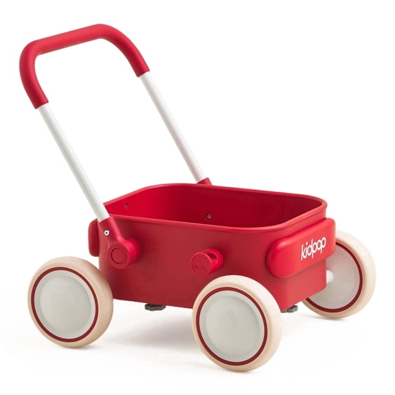 Kidpop Pula First Learner Baby Push Walker and Toddler Wagon with Wheels for Indoor Outdoor, 6 to 12 Months, Red