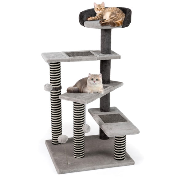 Zephypaws 37" 5-Level Revolving Stair Cat Tree with Scratching Post,Climbing Activity Tower with Play Center and Resting Perch,Grey