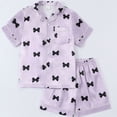 thumbnail image 2 of RUTAYY Girls Pajama Set Short Sleeve Turndown Collar Shorts Sweet Bow Pattern Casual Home Outfit Purple, 2 of 3