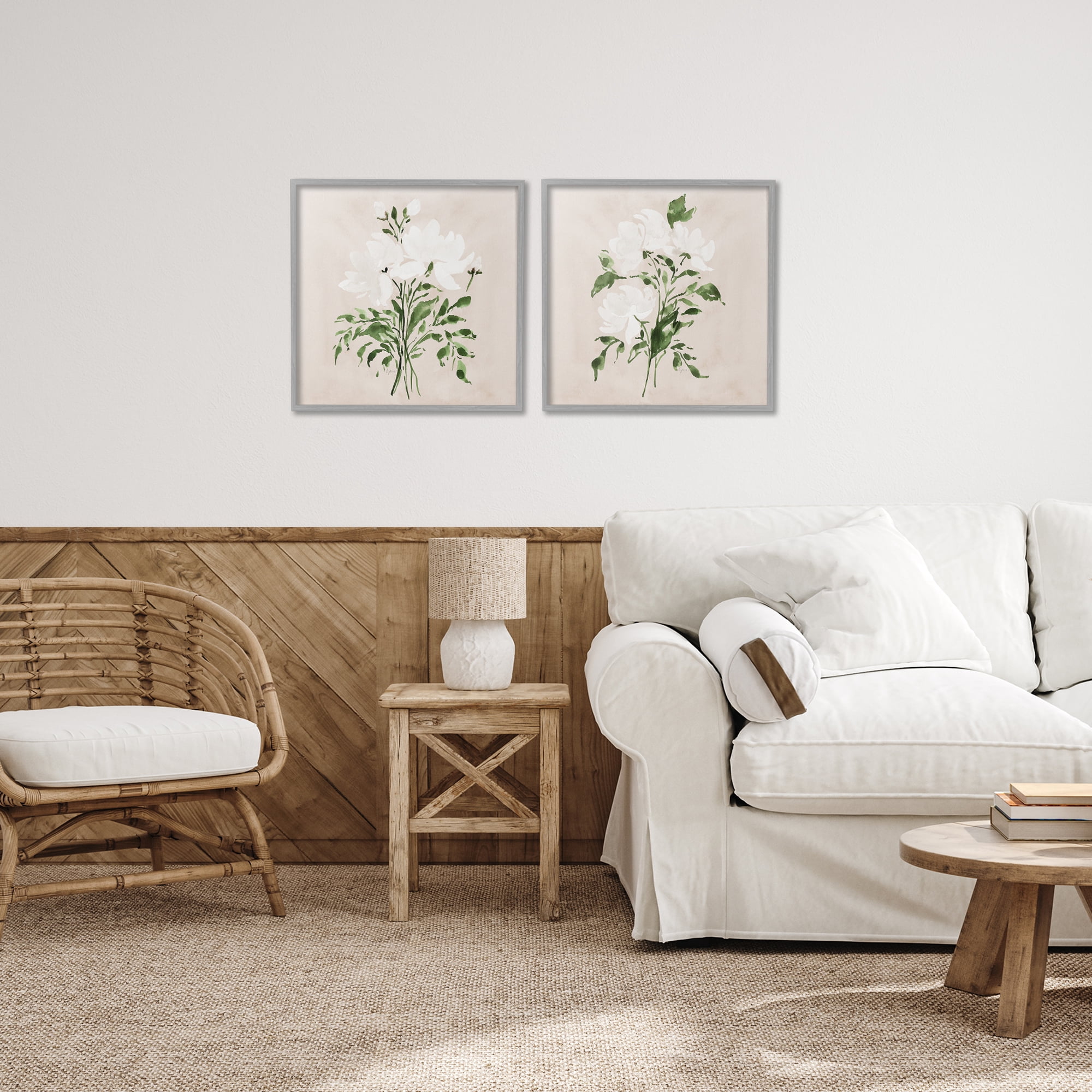 Stupell Industries White On Tan Botanicals 2 Piece Gray Framed Giclee Art Set, design by Lucille Price