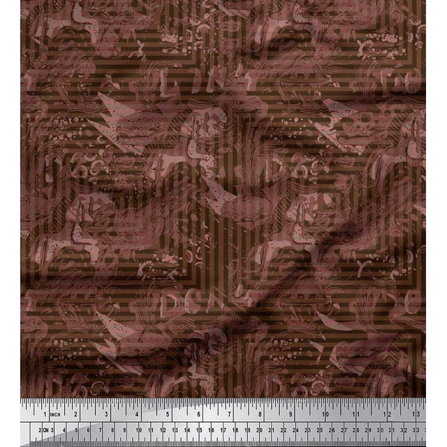 Soimoi Poly Georgette Fabric Texture & Greek Key Geometric Print Fabric by Yard 52 Inch Wide