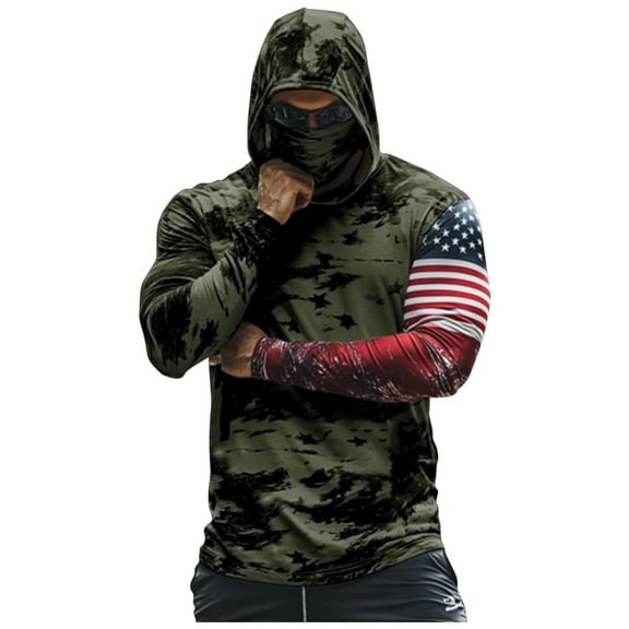 Huuilaibazoo Men's Hunting Shirts with Mask - UPF 50 Camo Long Sleeve Fishing Hoodie Shirt with Adjustable Drawstring