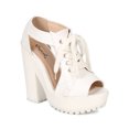 thumbnail image 1 of Qupid CG25 Women Leatherette Peep Toe Cutout Lace Up Chunky Heel Ankle Bootie, 1 of 5