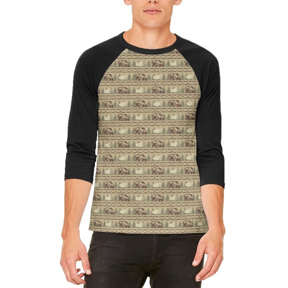 Grizzly Bear Adirondack Pattern Tan Mens Raglan T Shirt
