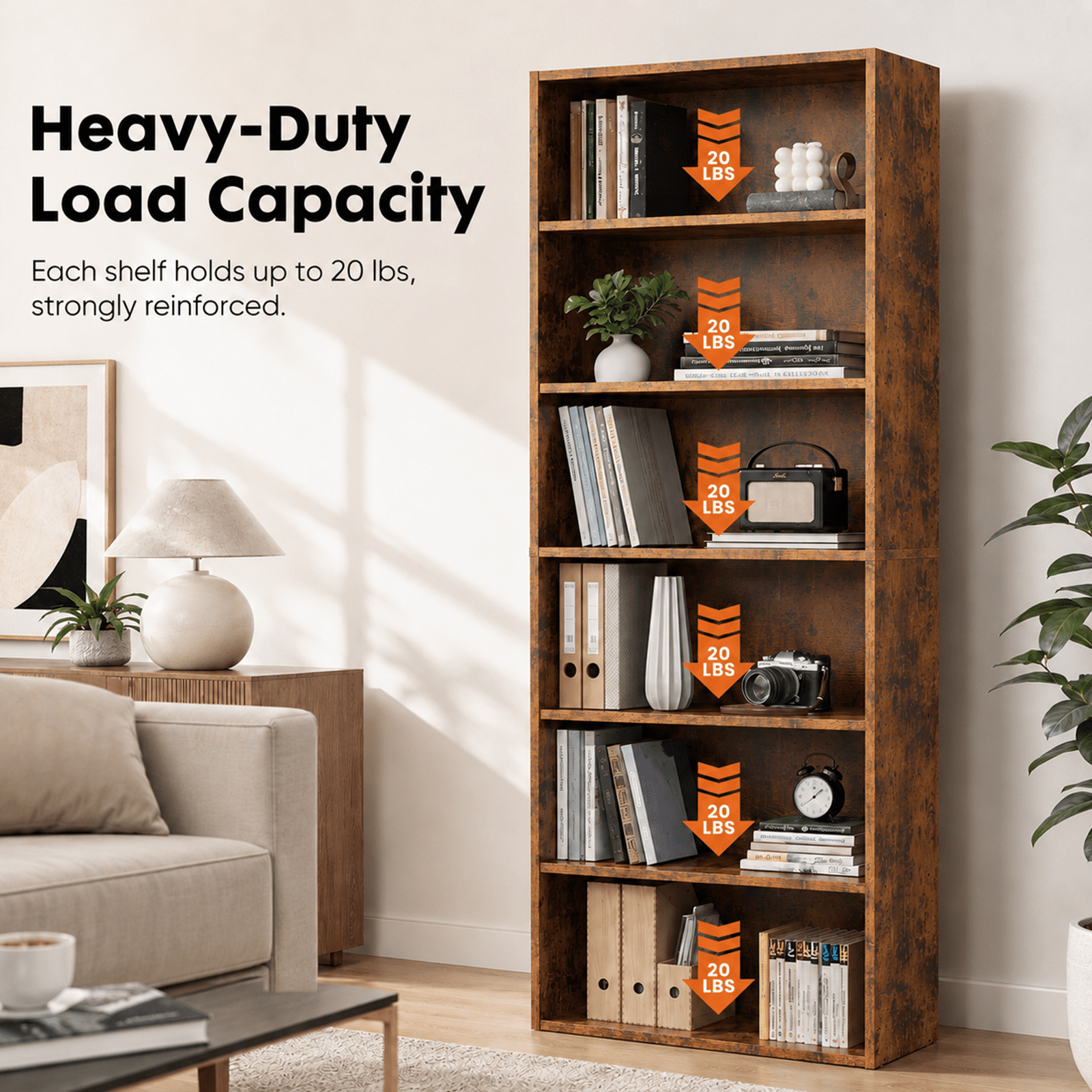 Alvantor 5-Tier /6-Tier Industrial Bookshelves and Bookcases, Tall Floor Standing Open Storage Shelf for Home Office, Living Room, Bed Room