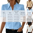 thumbnail image 3 of ClodeEU Women's Collared V Neck Short Sleeve Button Shirt with Lace Trim,Casual Fitted Work Shirt for Office Sky Blue,Women's Plus XL, 3 of 7