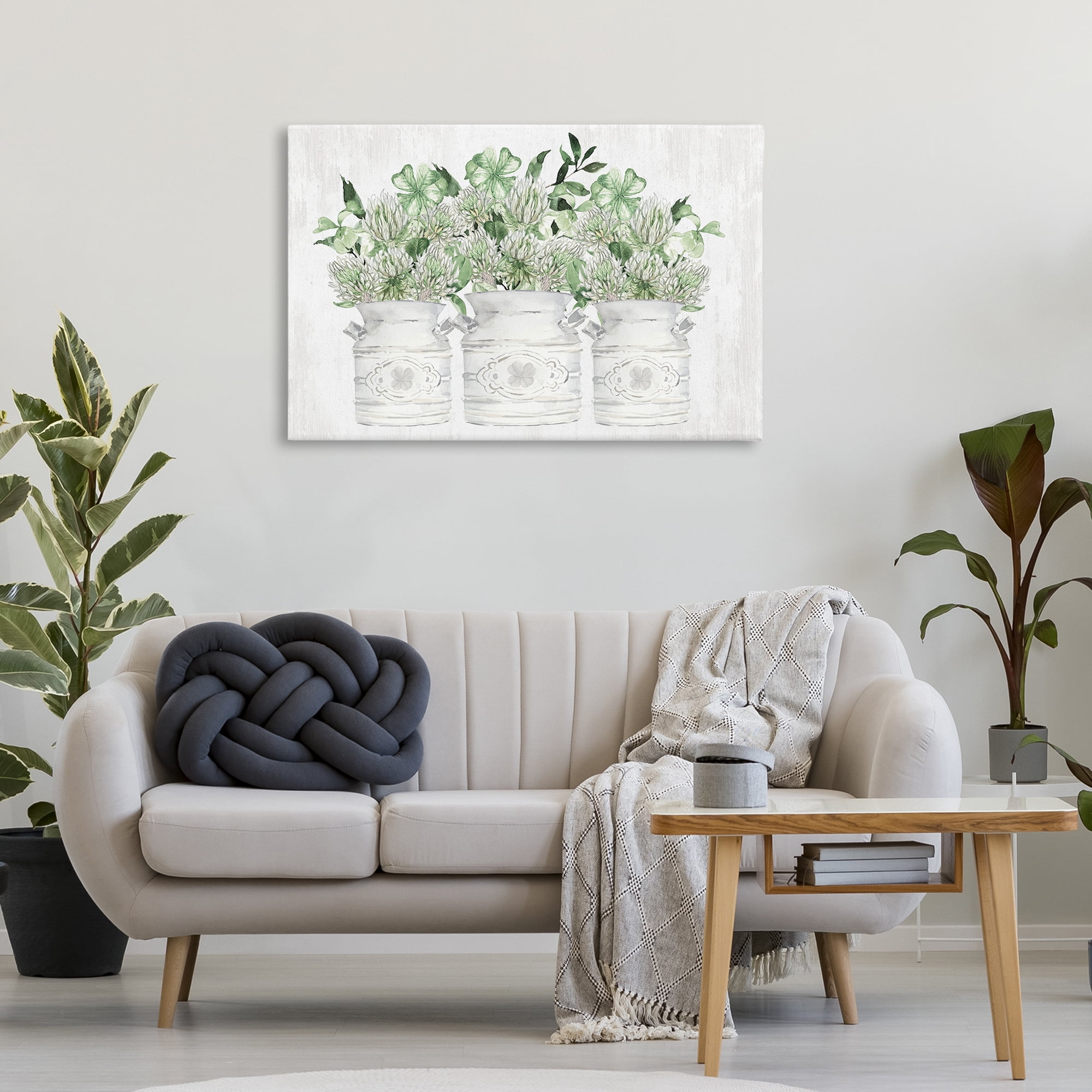 Stupell Industries Spring Potted Clovers Botanical & Floral Painting Gallery Wrapped Canvas Art Print Wall Art, 36 x 24