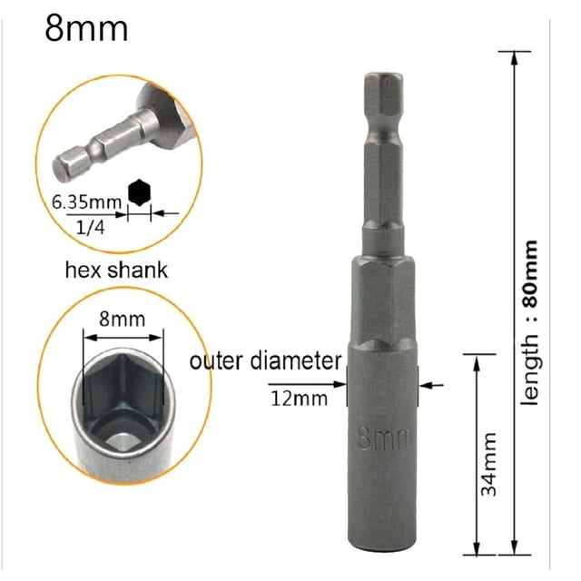 Lefu 1PCS 80mm Longueur 1/4" Hexagonale Écrou à Percussion Mèches