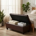 thumbnail image 3 of CQSXDA Functional  Storage Ottoman Bench 50.25 Inch with Safety Hinges for Living Dining Room and Hallway, Brown-PU Leather, 3 of 7