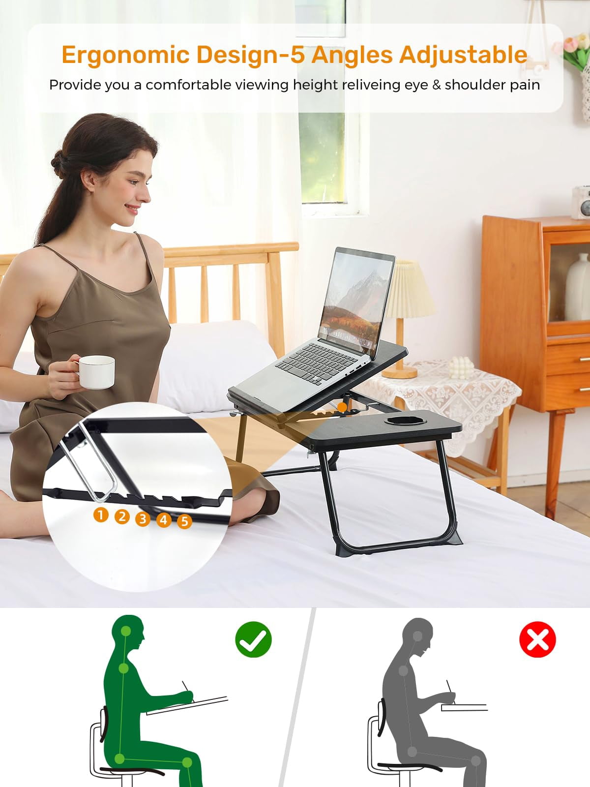 Lap Desk For Couch/sofa/floor  5-angle Adjustable Bed With Foldable &cup Holder Light Weight Tray Table Writing/eating/reading Portable Laptop Stand Adults