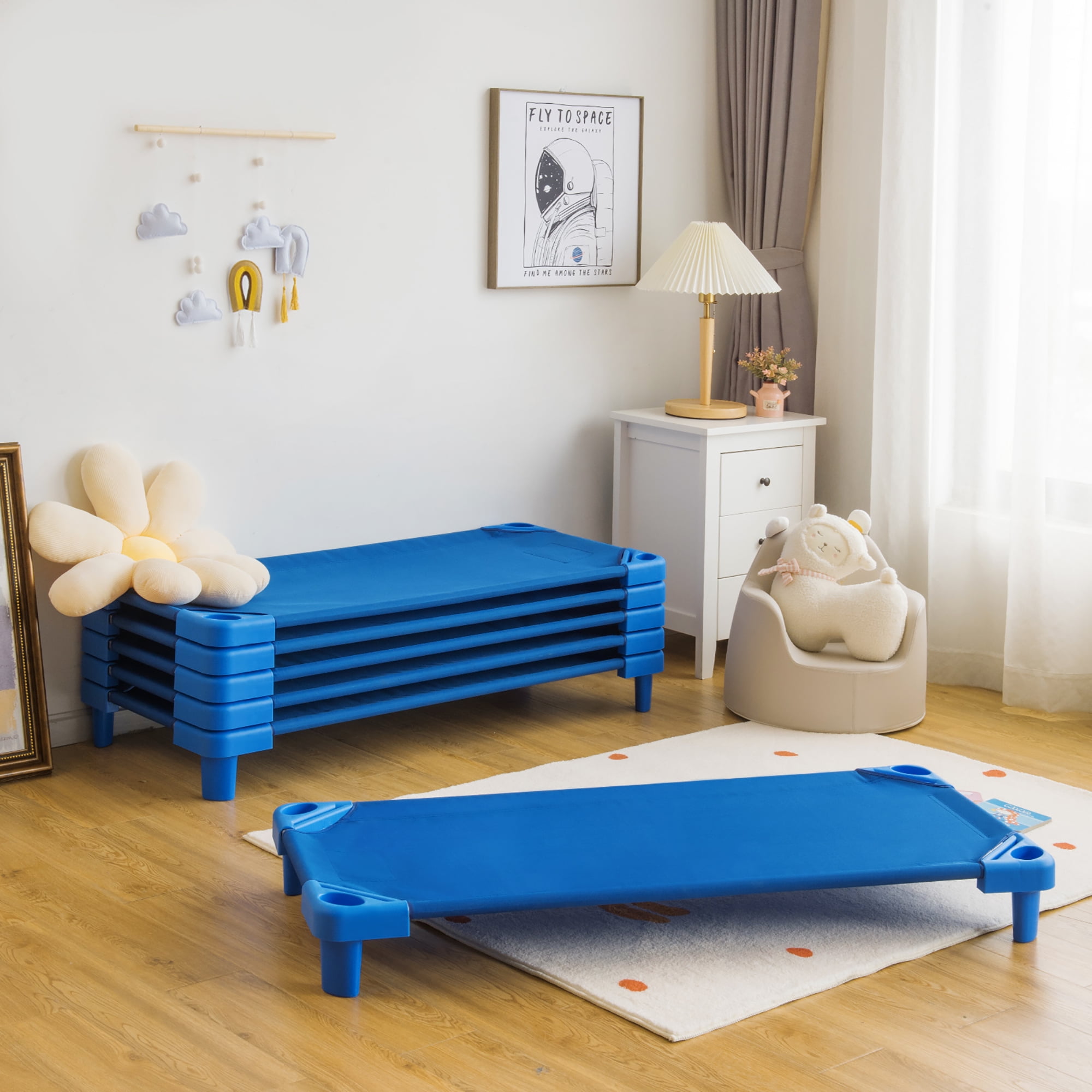 Costway Pack of 6 Kids Stackable Naptime Cot 52 L x 23 W Daycare Rest Mat Walmart