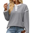 thumbnail image 2 of Wevis Autumn Henley Sweater for Women Color Block Button V-Neck Long Sleeve Knit Pullover Contrast Cuff Loose Daily Tops, 2 of 7