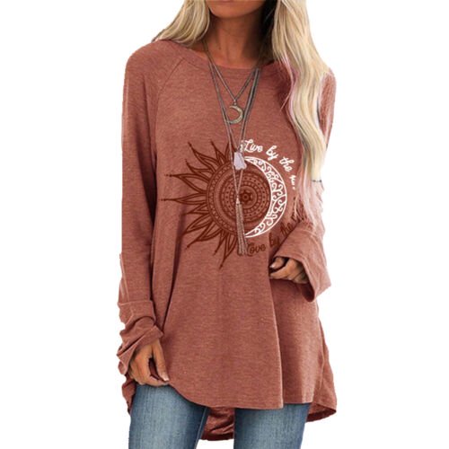 Women Boho Hippie Loose Tunic Tops Pullover Long Sleeve Blouse T-Shirt Plus Siz