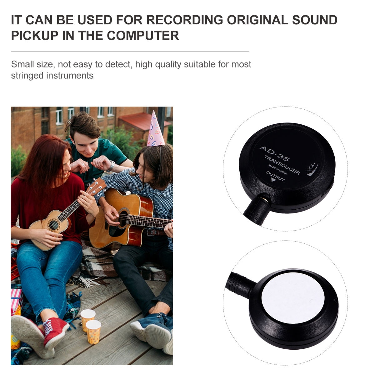 Raindrops High Sensitivity Acoustic Pickup for Ukulele - Plastic Material, Easy to Install, 1 Set, Enhanced Sound Quality