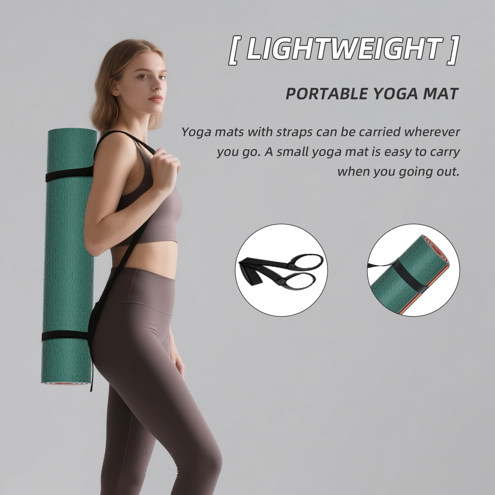 BAIMA TPE Yoga Mat - Tear-Resistant, Lightweight, Non-Slip Double-Sided Exercise Mat with Carry Strap(Green+Orange)