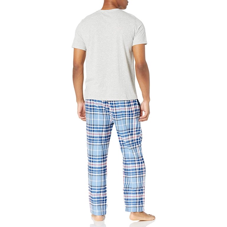 Nautica Men's GREY HEATHER PJ Set S/S Crew Tee and Flannel Pant, L