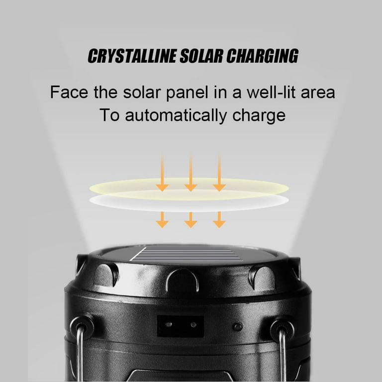 Portable LED Camping Lantern Solar Rechargeable or Power Supply, Built-in  Power Bank Compati Android Charge, Waterproof Collapsible Emergency LED  Light with Hook，2 Lighting Methods,2Pcs 