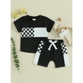 thumbnail image 3 of Musuos Toddler Boys Summer 2 Piece Outfits 12 18 24M 3 4T Plaid Patchwork Short Sleeve T-Shirt and Elastic Shorts, 3 of 10