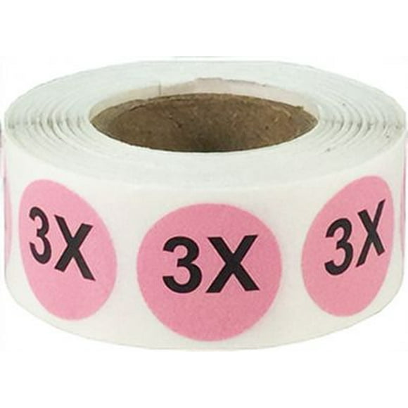 Pink Taille Vêtements 3X Cercle Autocollants, 0,75 Pouces Rond, 500 Labels sur un Rouleau