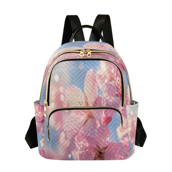 Casual Pink Flowers with Water Droplets Backpack for School,College and Travel, Water Resistant Bookbag,