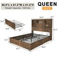 thumbnail image 4 of VanAcc Queen Size Bed Frame with LED Bookcase Headboard, Wooden Storage Bed with Charging Station & 4 Drawers, Rustic Brown, 4 of 9