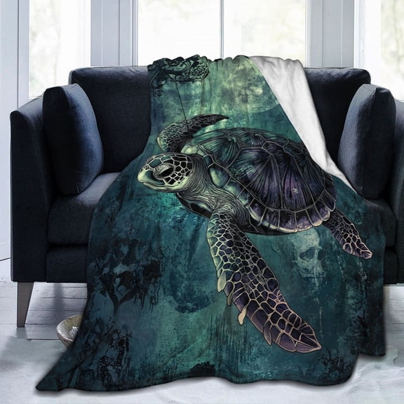 Dark Gothic Sea Turtles Throw Blanket Ultra Soft Cozy Decorative Flannel Blankets for Home Bed Couch Chair Travel 50x40