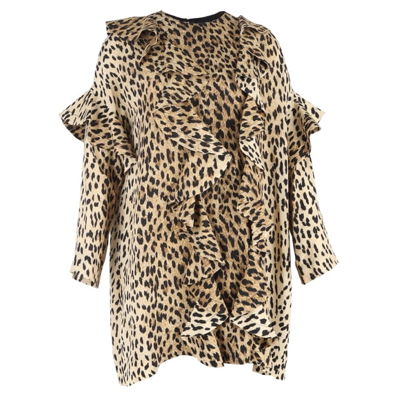 Pre-Owned Valentino Ruffled Crepe Mini Dress in Animal Print Silk