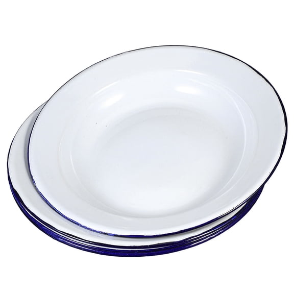 STOBOK Round Enamel Plates White 4Pcs 9.3In