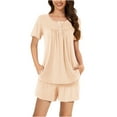 thumbnail image 2 of Teissuly Women Casual Round Neck Short Sleeve Blouse Fashion Pants Pajamas Suit, 2 of 7