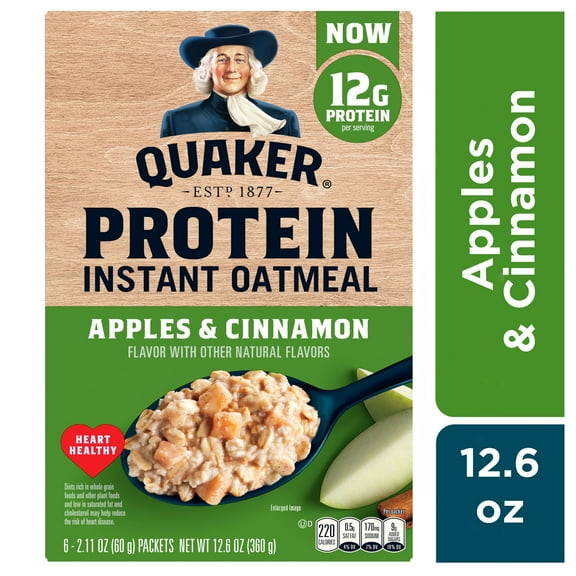 Quaker Protein Instant Oatmeal, Apples & Cinnamon, 2.11 oz Packets, 6 Count