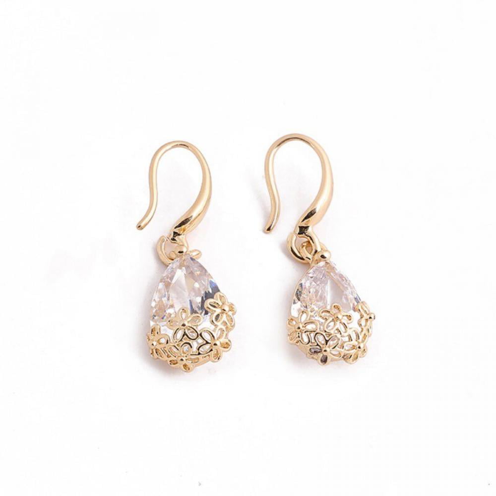 Pearl Blue Zircon Crystal Waterdrop Stud Earrings For Women Wedding Jewelry Girls Gift 