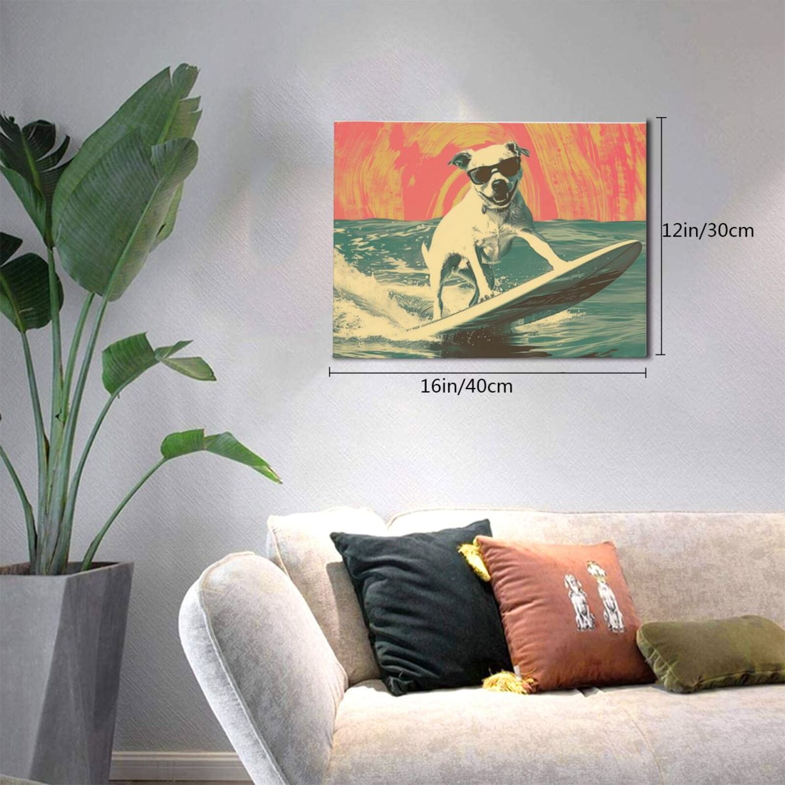 12x16 inch Canvas Frameless Painting Surfing Dog,Man Cave,Bathroom,Lounge Decor Wall Art Prints,Classic Surfing Dog Modern Style Oil Paintings On Canvas,For Surfing Lovers Gifts,Bedroom Decor