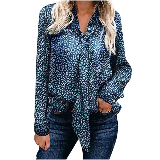 Top de manga larga con cordones y estampado suelto informal con cuello en V para primavera y otoño para mujer Pompotops FGAJ14738