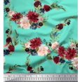 thumbnail image 1 of Soimoi Green Rayon Fabric Ranunculus & Penoy Floral Print Print Fabric By the Yard 58 Inch Wide, 1 of 3