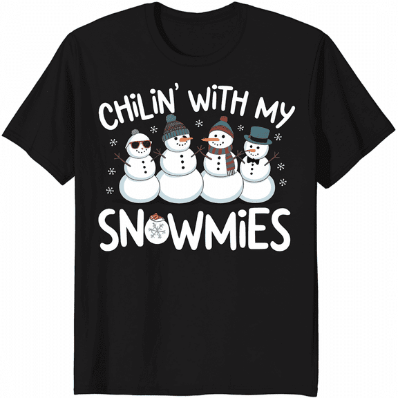 Snowman with Christmas Lights Santa Hat Xmas Holiday T-Shirt